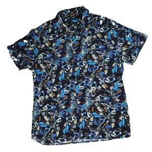 Perry Ellis Shirt Mens L Floral Button Up Hawaiian Tropical Beach Casual Viscose
